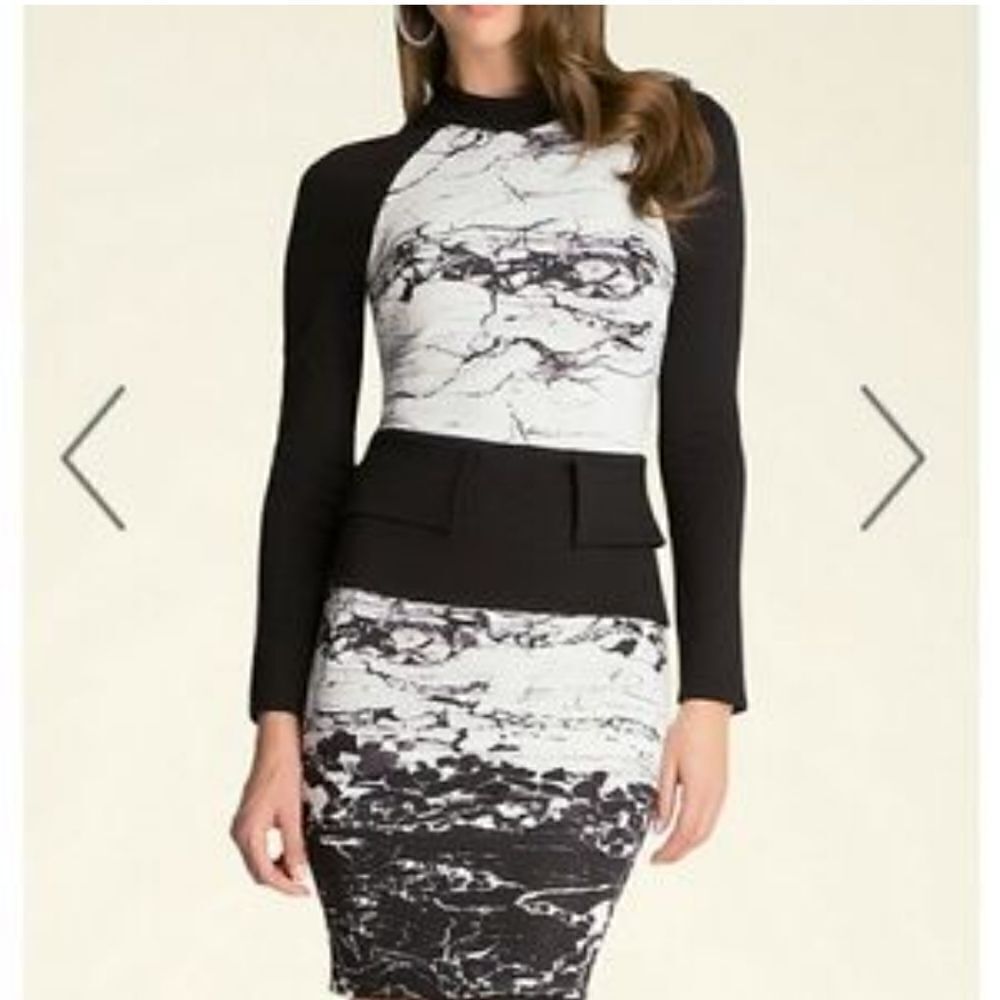 Bebe Peplum Abstract Patterned Long Sleeve Dress Size XXS